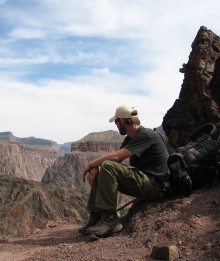 Charles at the saddle leading to Piano Alley